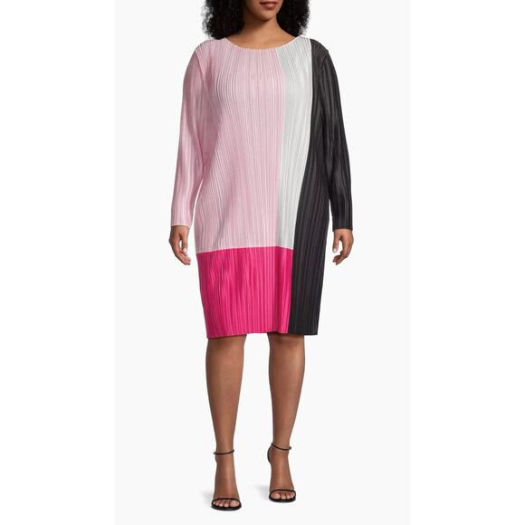 Ming Wang Colorblocked Knee-Length Dress Perfect Pink XL Beachy Artsy Boho Chic - Picture 1 of 14